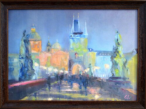 Evening lights of Prague. The Charles Bridge. Elena Lukina