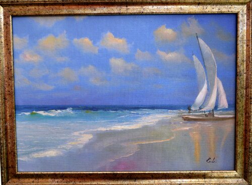 Sea. Sailboat. van Elena Lukina, Afdruk te koop op Singulart