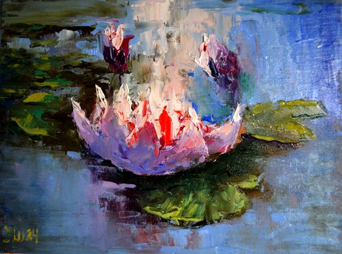 Lily on a pond von Elena Lukina, Malerei kaufen auf Singulart