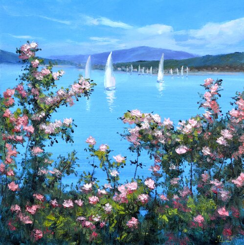 Beautiful Rose Garden by the Sea von Elena Lukina, Malerei kaufen auf Singulart