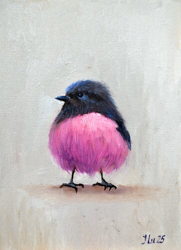 Crimson-breasted Petroica, Australian Bullfinch. van Elena Lukina, Schilderij te koop op Singulart