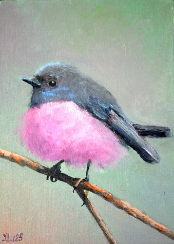 Australian Bullfinch on a branch de Elena Lukina, Pintura a la venta en Singulart