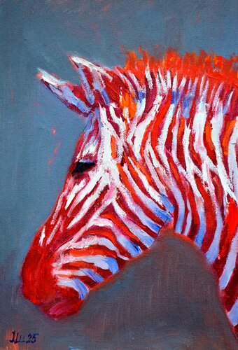 Zebra in red von Elena Lukina, Malerei kaufen auf Singulart