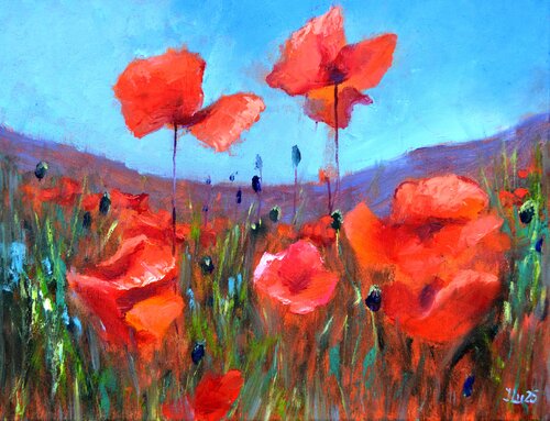 Coral poppies von Elena Lukina, Malerei kaufen auf Singulart