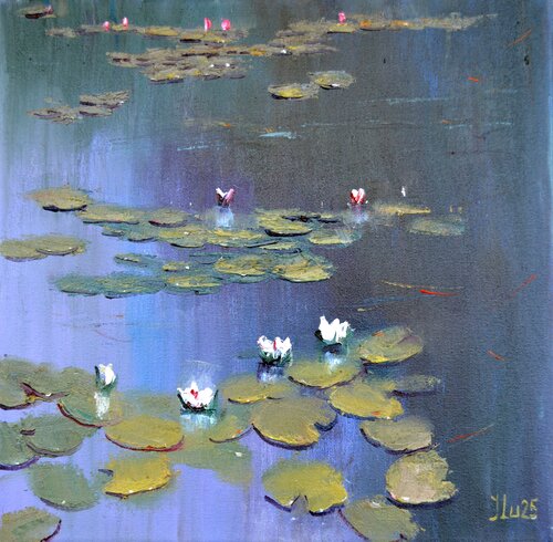 Blue Pond 30X30 de Elena Lukina, Pintura a la venta en Singulart