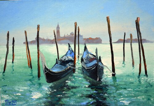 Venetian Gondolas 3 van Elena Lukina, Schilderij te koop op Singulart