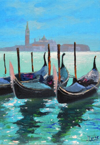 Venetian Gondolas 1 van Elena Lukina, Schilderij te koop op Singulart