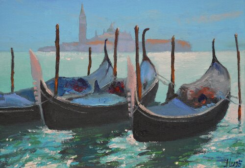 Venetian Gondolas 2 van Elena Lukina, Schilderij te koop op Singulart