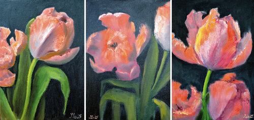 Coral Tulips Triptych di Elena Lukina, Pittura in vendita su Singulart