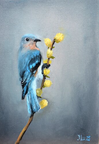 Bird on the willow for the Annunciation von Elena Lukina, Malerei kaufen auf Singulart