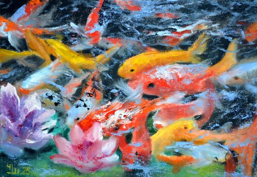 A Koi Paradise: The Rhythm of Life (2025) von Elena Lukina, Malerei kaufen auf Singulart
