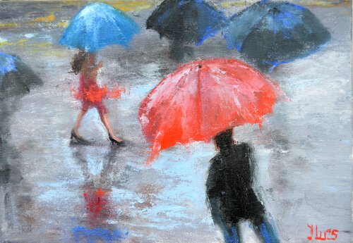 A fated meeting in the rain by Elena Lukina, Painting for Sale on Singulart