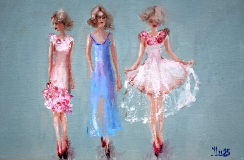 Funny fashionable girls di Elena Lukina, Pittura in vendita su Singulart
