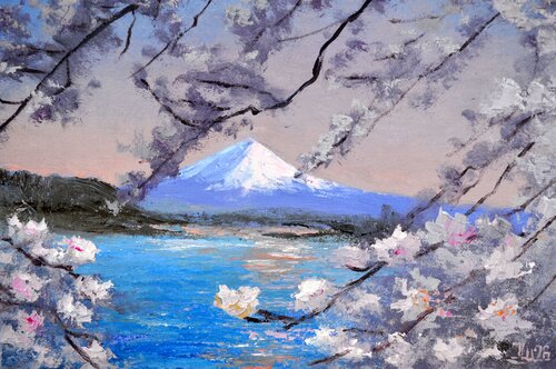 Mount Fuji and Cherry Blossoms at Lake Kawaguchiko Elena Lukina
