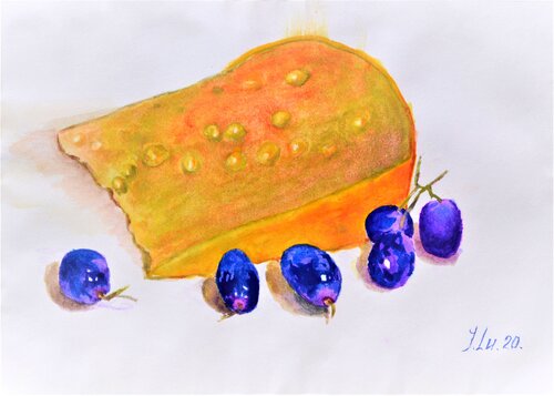 The Golden Selection: Cheese & Grapes di Elena Lukina, Pittura in vendita su Singulart