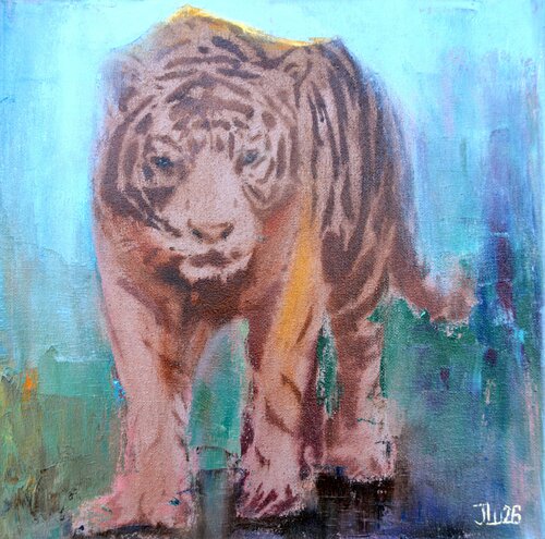 Stealth in the Azure: The Voice of the Wild de Elena Lukina, Pintura a la venta en Singulart