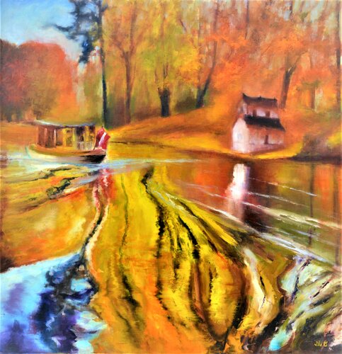 Golden time. Large abstract Landscape Oil Painting on Italian canvas. Elena Lukina