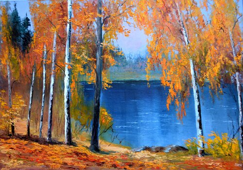 Golden autumn di Elena Lukina, Pittura in vendita su Singulart