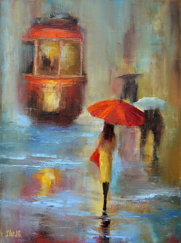 Rainy evening van Elena Lukina, Schilderij te koop op Singulart