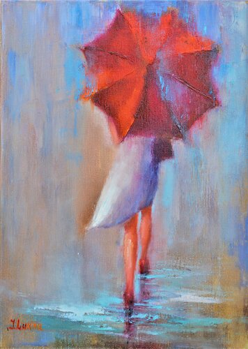Under the red umbrella di Elena Lukina, Pittura in vendita su Singulart