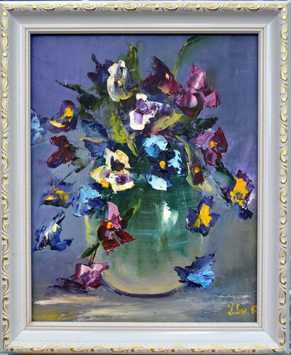 Pansies etude van Elena Lukina, Schilderij te koop op Singulart