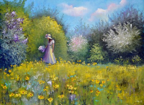 Girl with lilac von Elena Lukina, Malerei kaufen auf Singulart