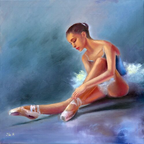 Ballerina. Original impasto oil figurative Medium painting. Elena Lukina