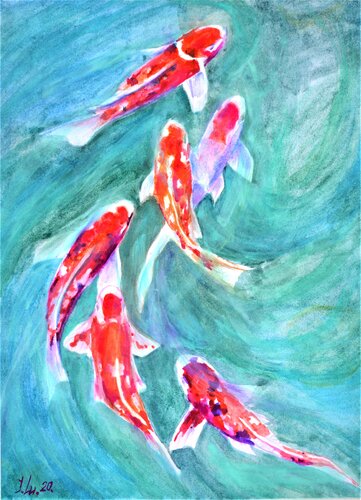 Red Koi Fish: The Genesis of Motion (2020) de Elena Lukina, Pintura a la venta en Singulart
