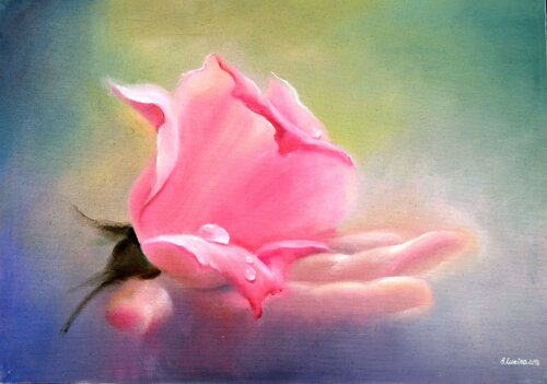 Rose in hand van Elena Lukina, Schilderij te koop op Singulart