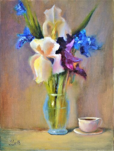 Irises Still Life von Elena Lukina, Malerei kaufen auf Singulart