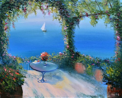 Terrace by the sea di Elena Lukina, Pittura in vendita su Singulart