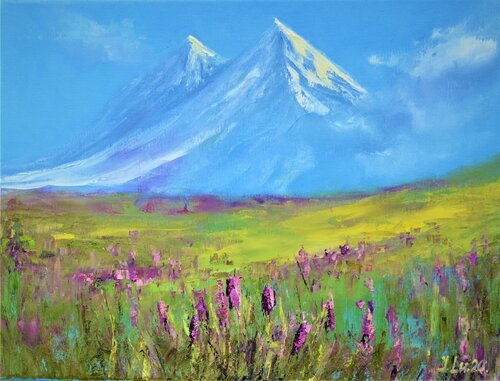 Lavender mountain field van Elena Lukina, Schilderij te koop op Singulart
