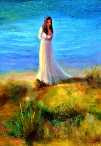 Lady with Pigeon van Elena Lukina, Schilderij te koop op Singulart