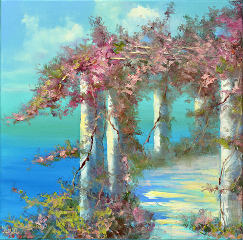 Sunny terrace by the sea di Elena Lukina, Pittura in vendita su Singulart