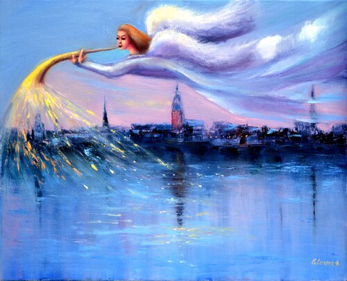 Angel above the City by Elena Lukina, Painting for Sale on Singulart