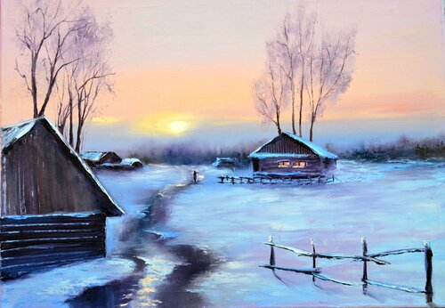 Winter evening by Elena Lukina, Painting for Sale on Singulart