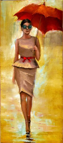 Under the red umbrella di Elena Lukina, Pittura in vendita su Singulart