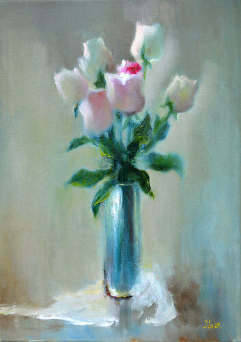 Roses in a vase van Elena Lukina, Schilderij te koop op Singulart