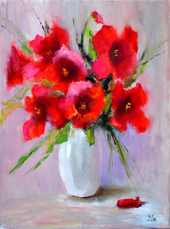 Red poppies in a white vase Elena Lukina