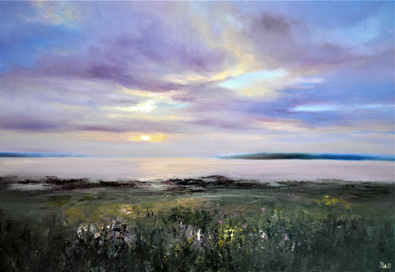 Pink sunset by the river Elena Lukina