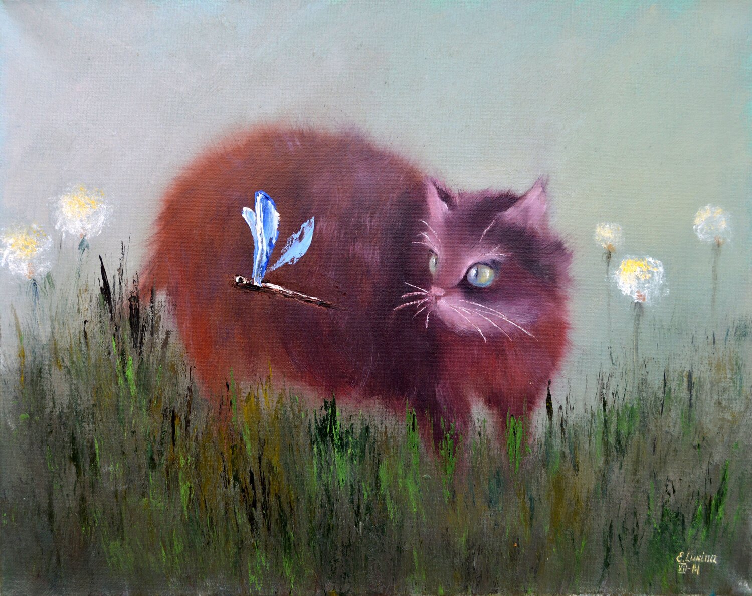 Cat and dragonfly Elena Lukina