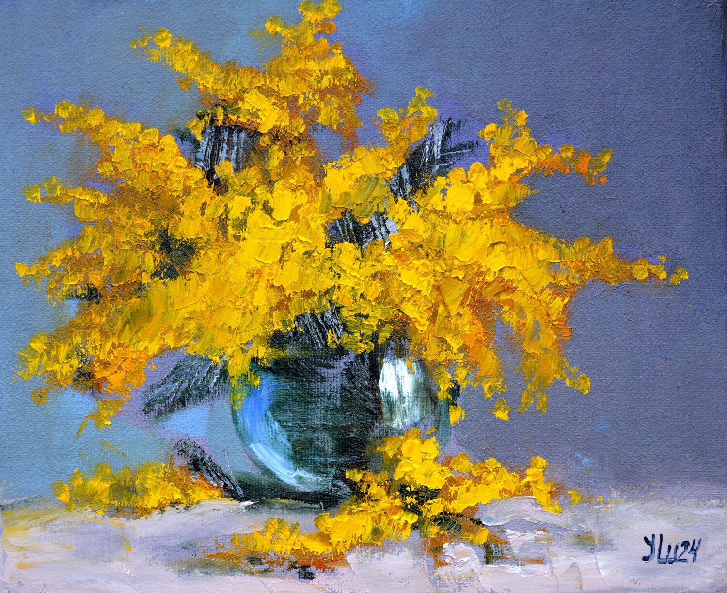 Bouquet of mimosa Elena Lukina Originalgemälde zu verkaufen