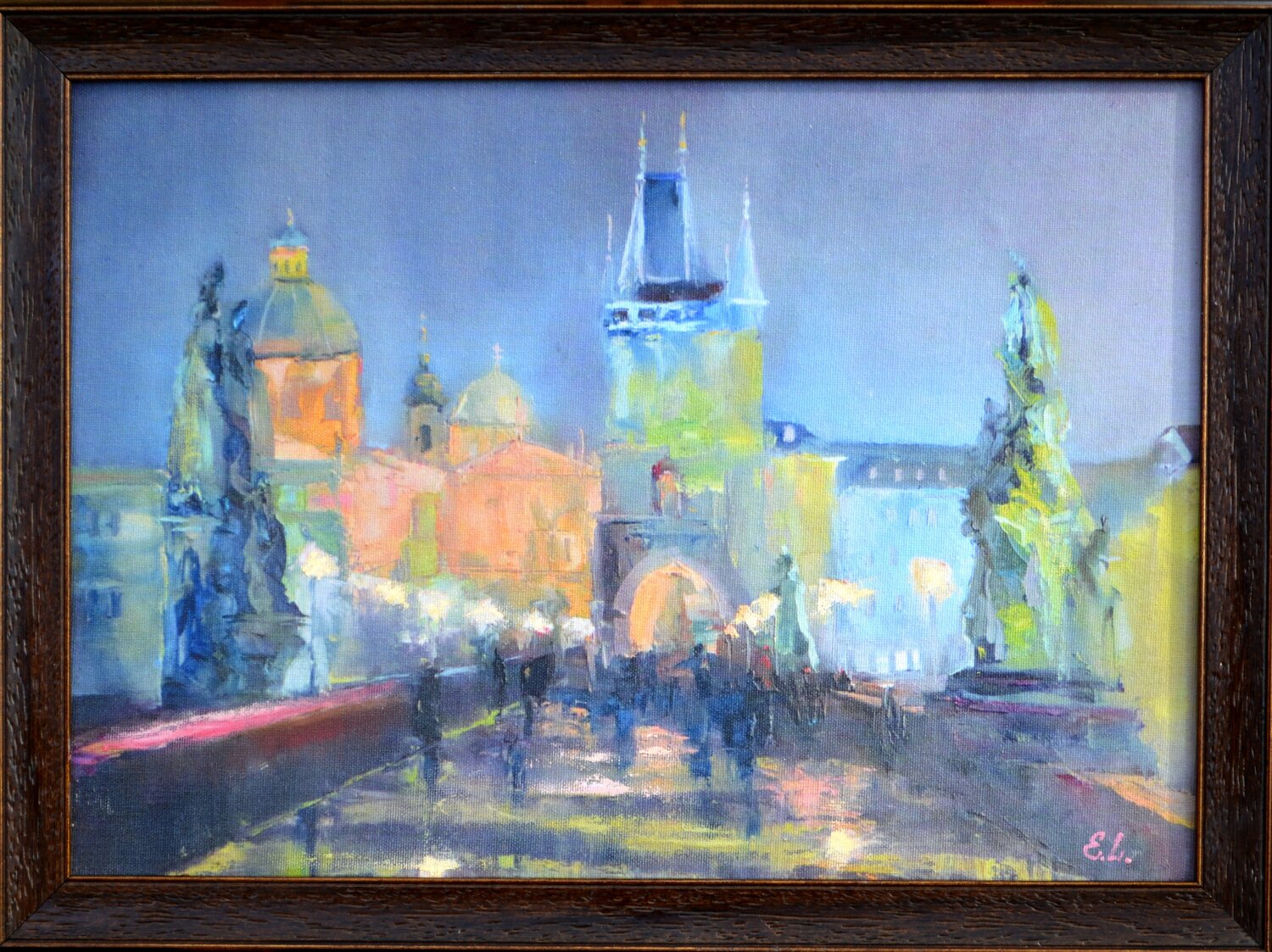 Evening lights of Prague. The Charles Bridge. Elena Lukina Druck zu verkaufen