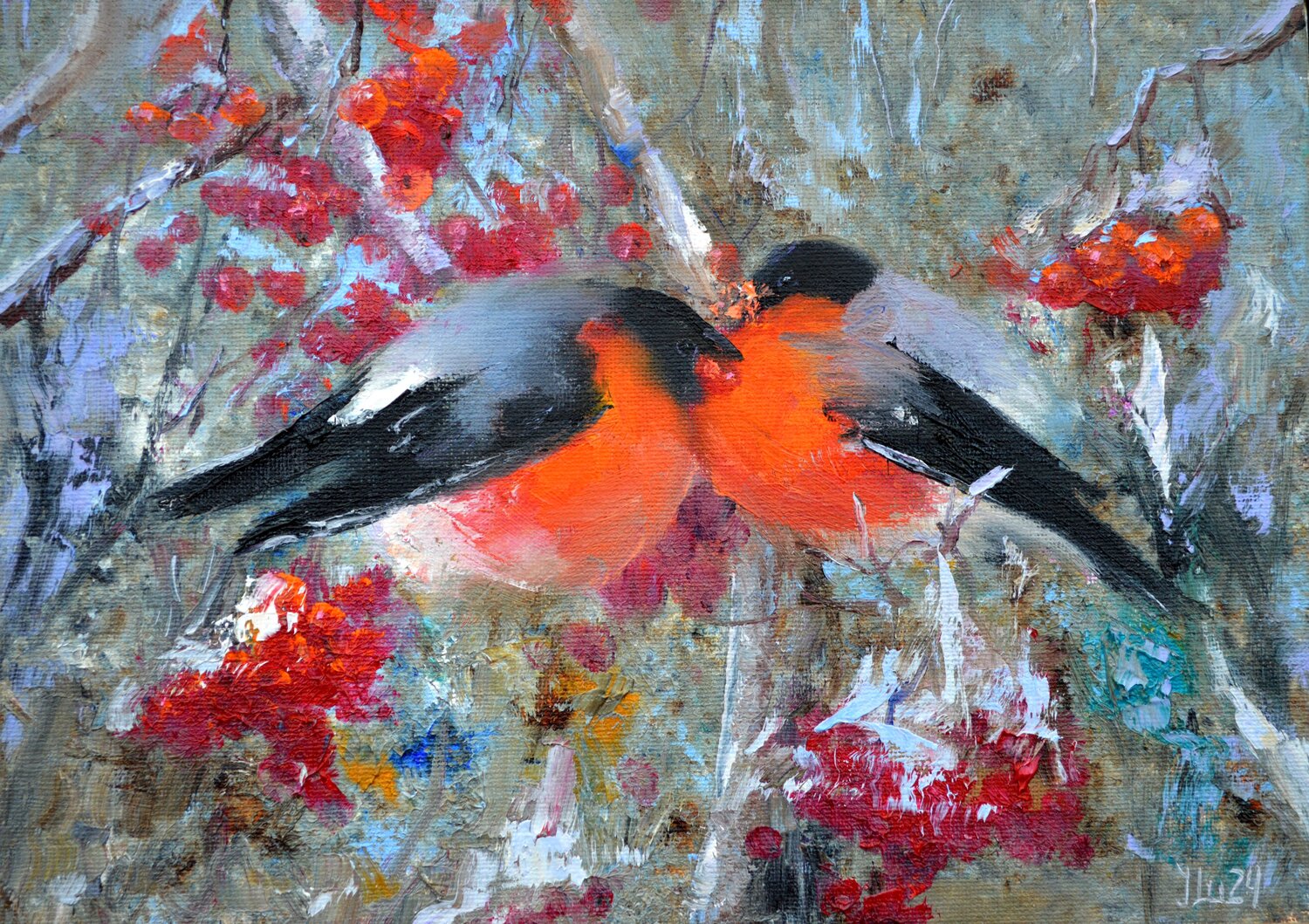 Happy bullfinches Elena Lukina