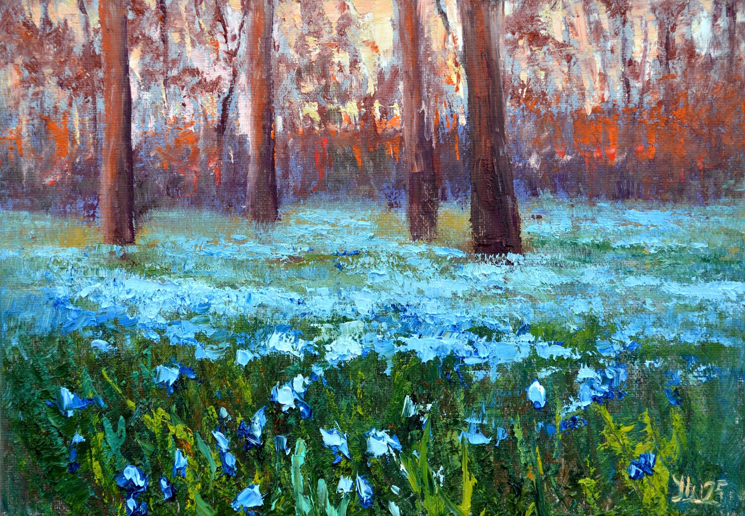 Scilla in the morning park Elena Lukina Originalgemälde zu verkaufen
