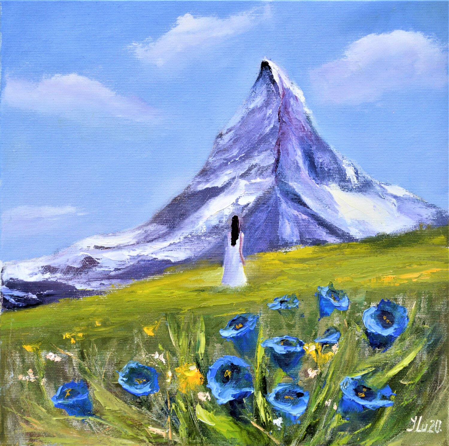 Аlpine bells. Small impasto Oil Gift Art. Elena Lukina Originalgemälde zu verkaufen