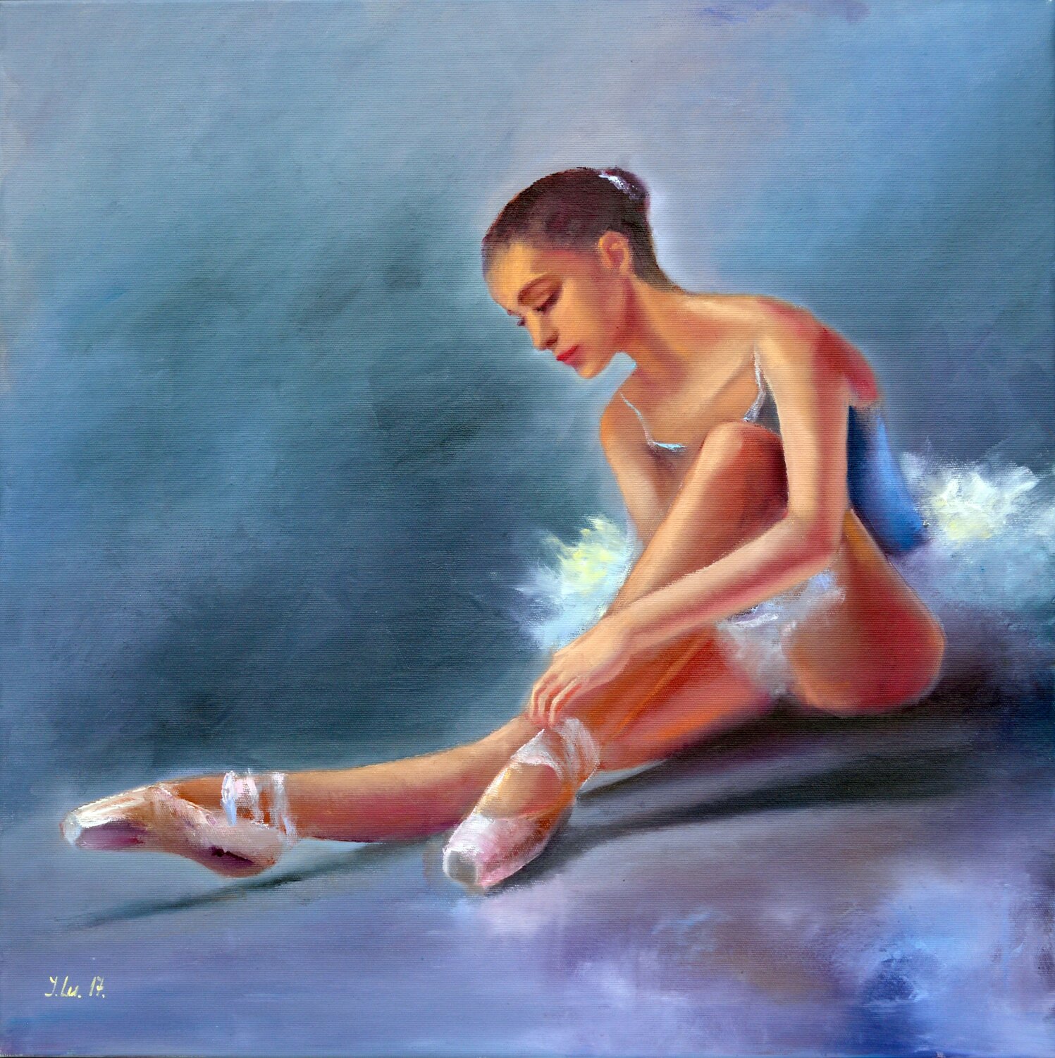 Ballerina. Original impasto oil figurative Medium painting. Elena Lukina