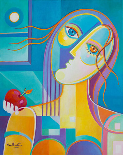 Eva y su Luna van Marlina Vera, Schilderij te koop op Singulart