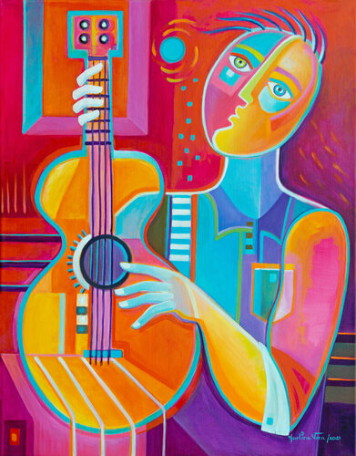 Guitarist Under a Blue Moon van Marlina Vera, Schilderij te koop op Singulart