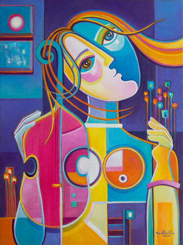 The Pink Violin Muse van Marlina Vera, Schilderij te koop op Singulart